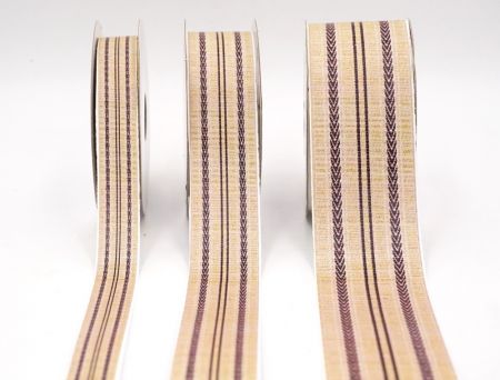 Бежевий та коричневий зигзаг смугаста тканинна стрічка набір_AI